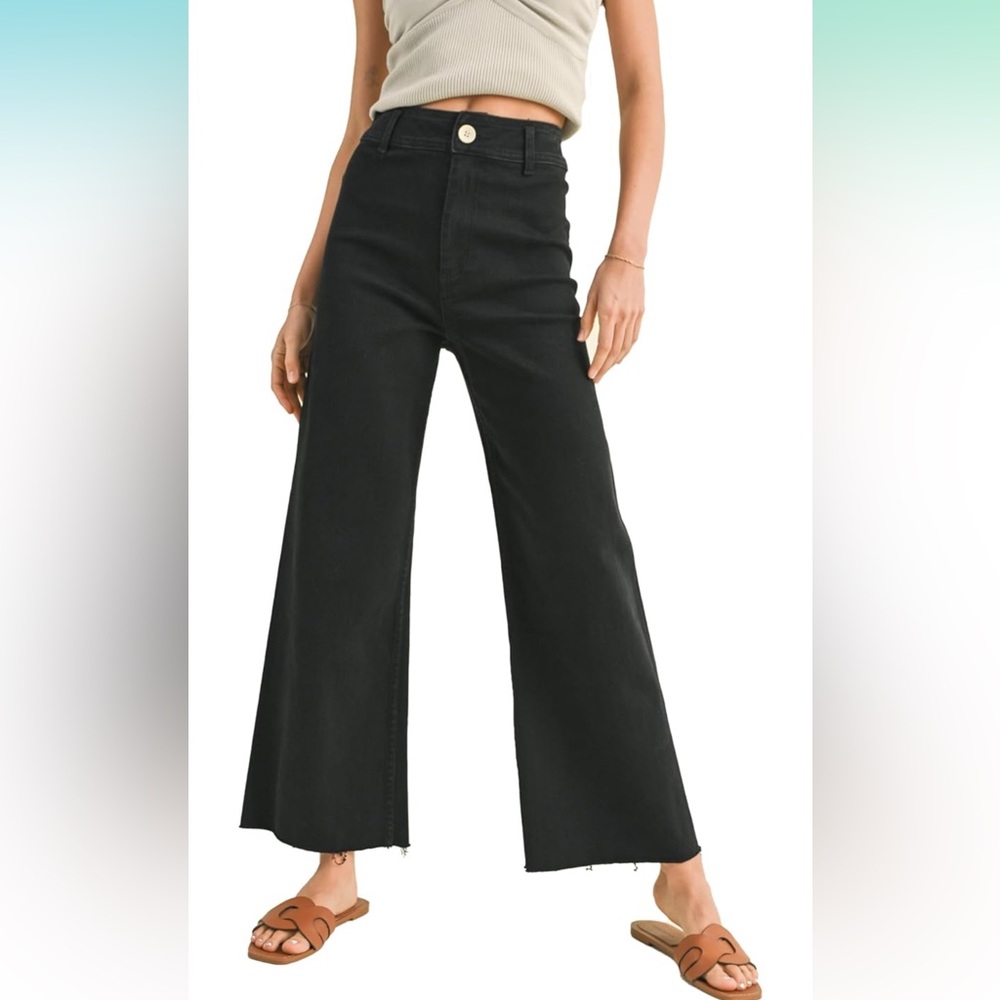 Miou Muse Black Wide Leg Black Denim Pants